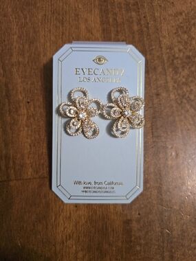 EyeCandy Los Angeles Gold Floral Crystal Stud Earrings
